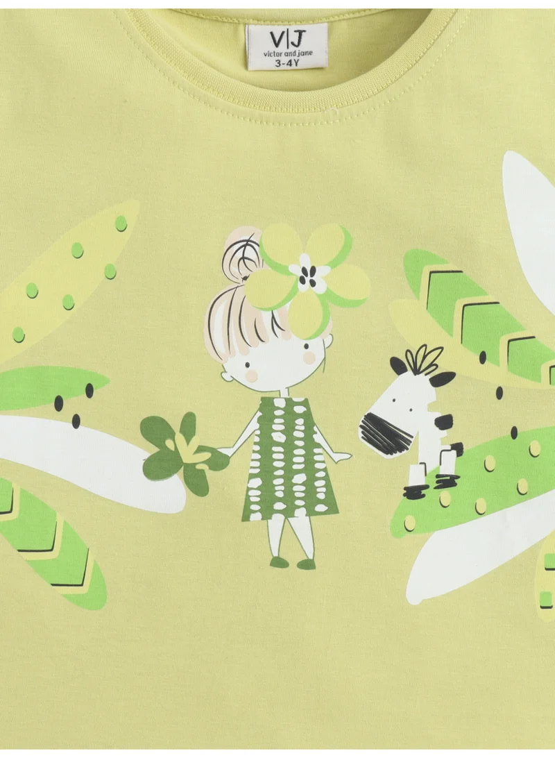 Victor And Jane  Girls Nature Print Cotton Pajama Set – T-Shirt & Shorts Nightwear for Women | Best Price UAE